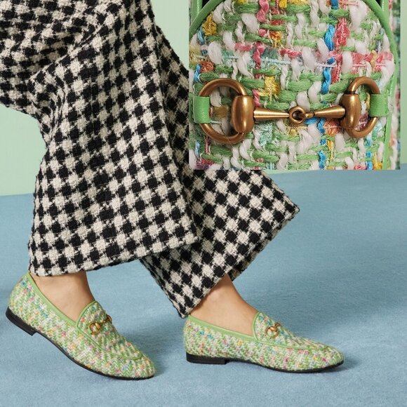 GUCCI SHOES JORDAAN TWEED LOAFERS w HORSEBIT LOAFERS sz 37 7 US